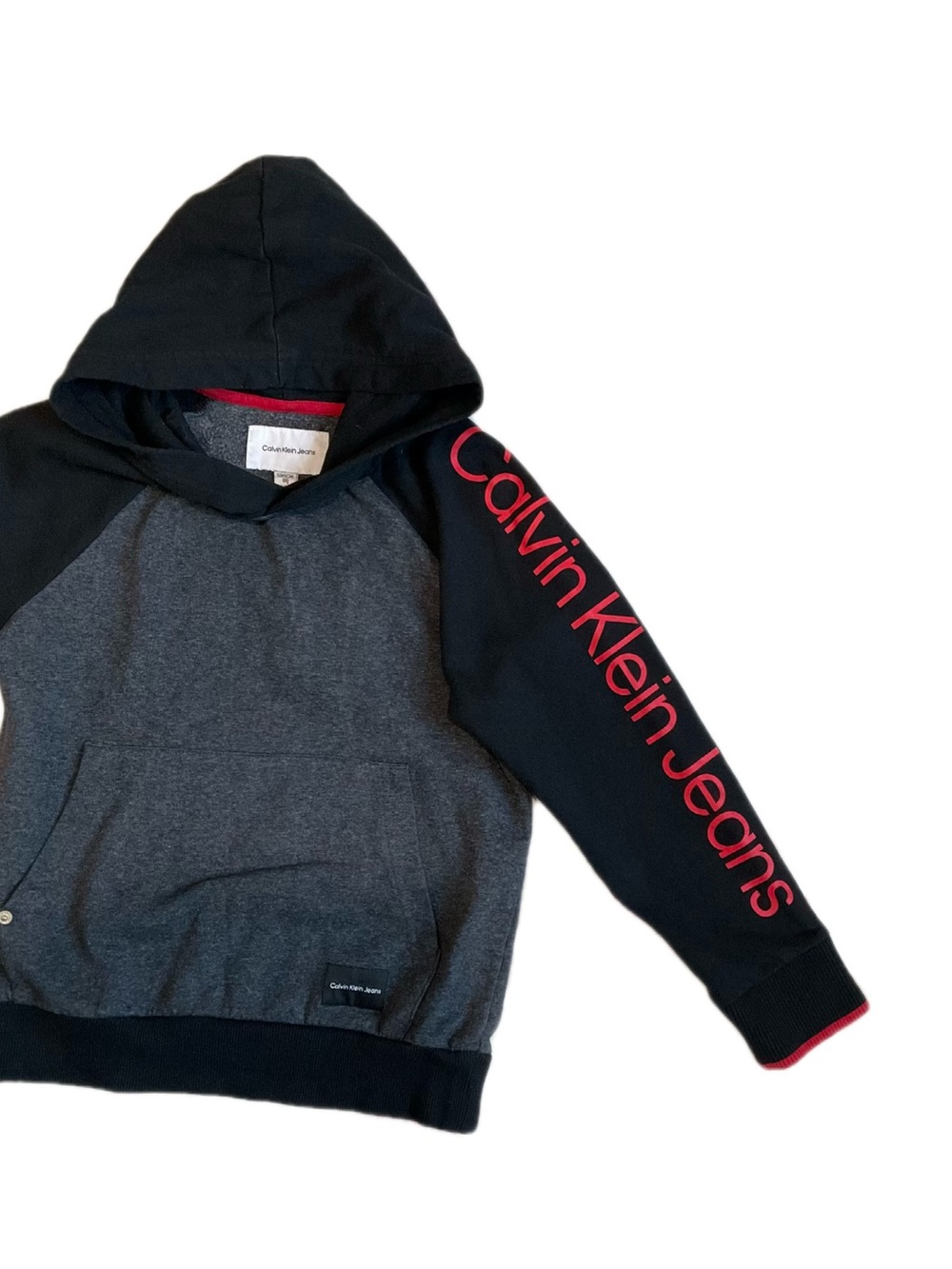 Calvin Klein Jeans Kids Hooded Pullover in Black, Gray & Red Logo